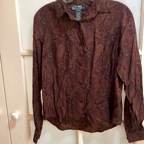 Lauren Ralph Lauren button down brown shirt paisley size petite P M - Picture 13 of 16